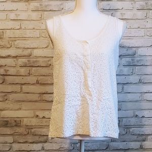 JCrew White Lace Sleeveless Button up Shirt